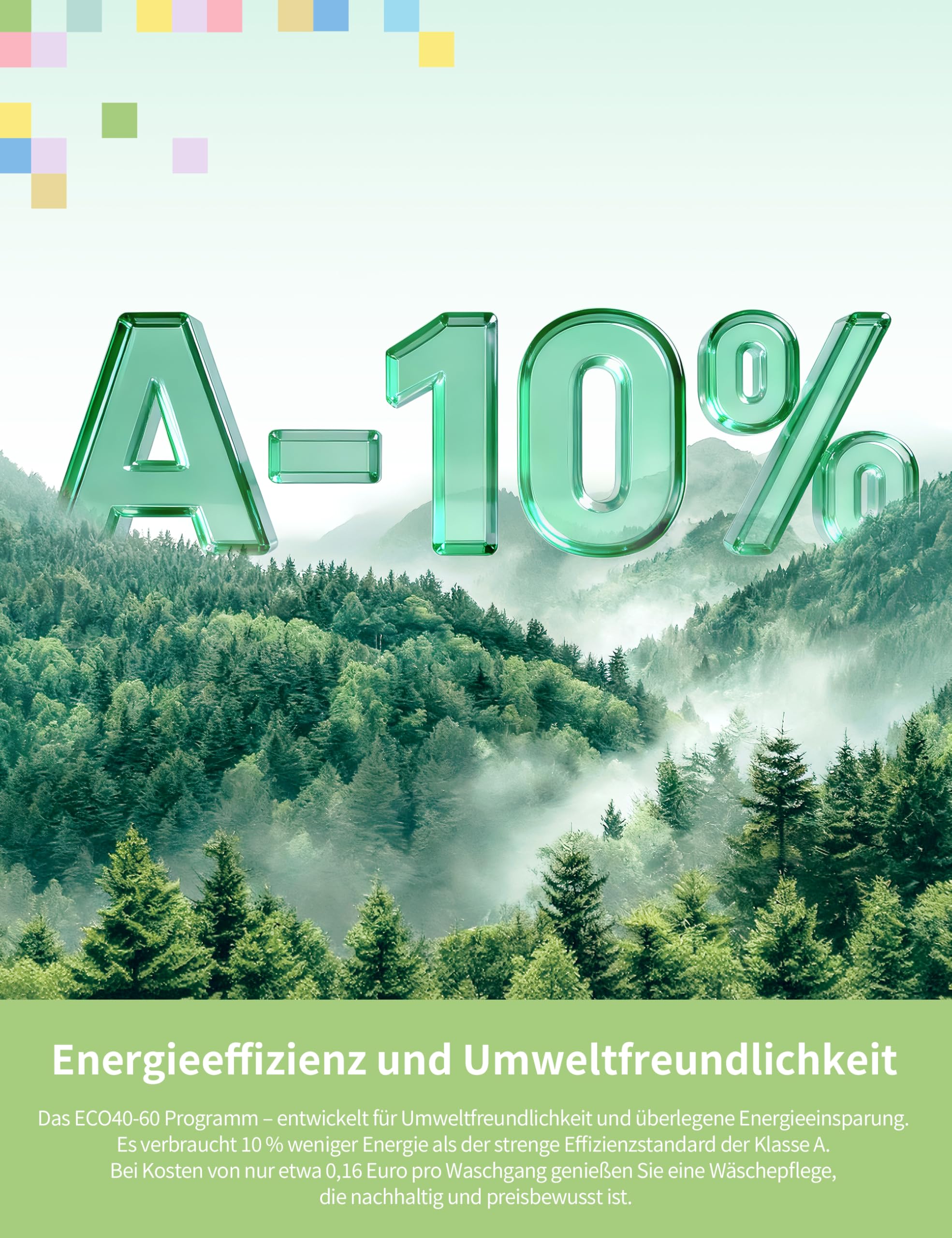 Comfee Waschmaschine 8kg, Washing machine mit Tierhaar-Programm & Dampffunktion,16 Programme,Energy Efficiency Class A-10%,Nachlegefunktion, Leise & Energiesparend, CF08EWP05W, Weiß 4