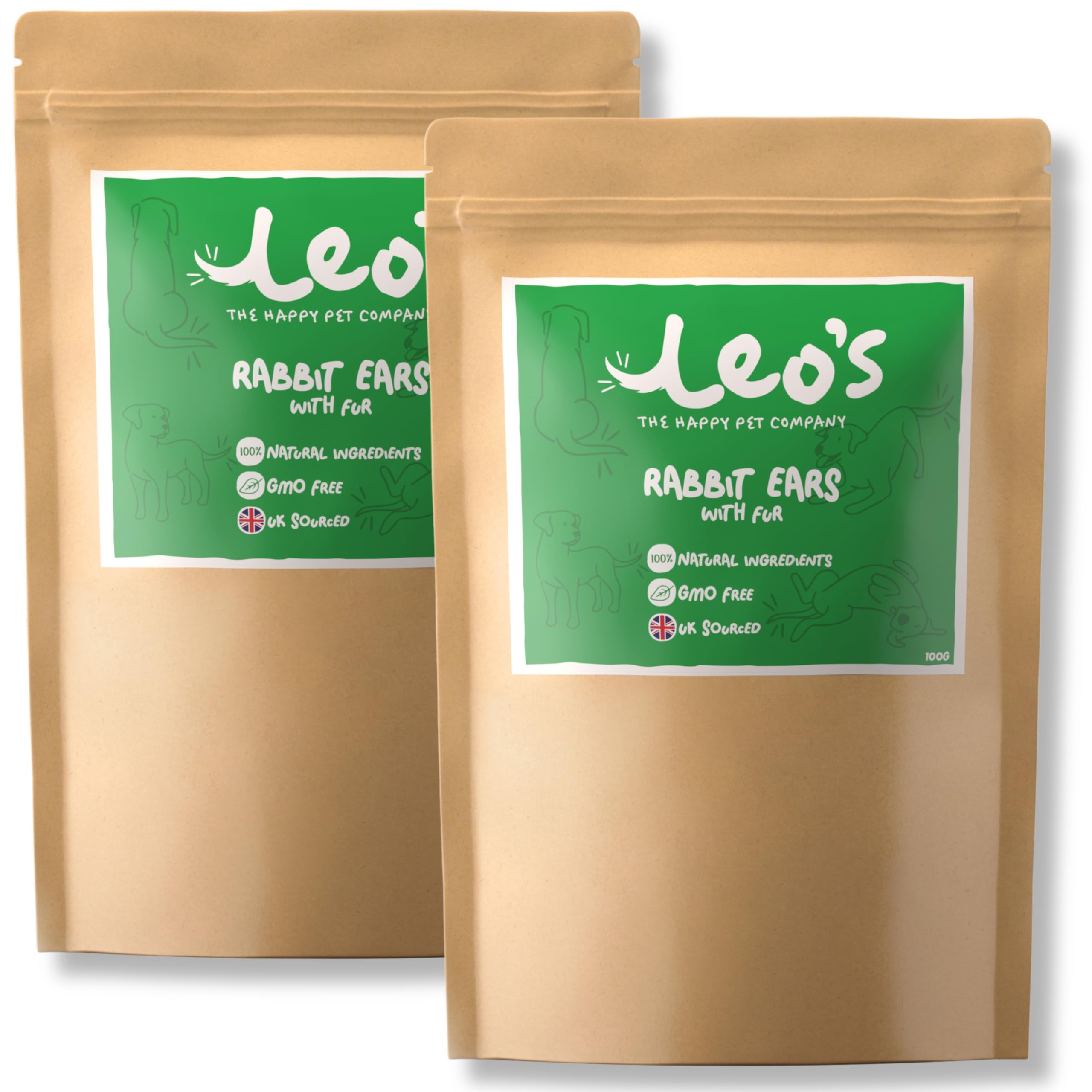 Leo's Rabbit Ears with Fur for Dogs, Puppy & Adults | 100% Natural Air Dried Dog Treat Chews | For Low Fat, Healthy, Natural Dewormer, & Hypoallergenic Grain Free raw dog treats (2 x 100g)