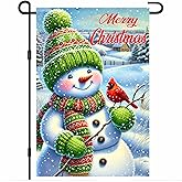 BlissYard Christmas Garden Flag 12x18 Inch Snowman Cardinal Banner Double Sided Outdoor Winter Yard Decoration Holiday Tree Scene for Porch Lawn Fence