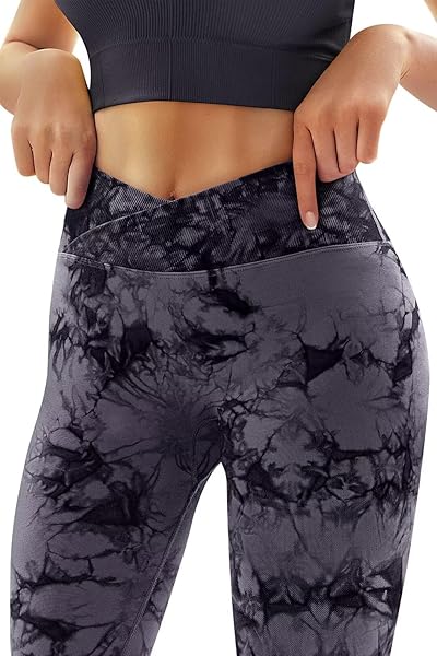 VERTVIE 2 PACK SCRUNCH BUTT LIFTING LEGGINGS FOR WOMEN TUMMY CONTROL CROSSOVER GYM WORKOUT LEGGINGS HIGH WAISTED YOGA PANTS (7/8 LENGTH,TIE DYE BLACK/TIE DYE BROWN,SMALL)