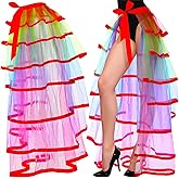 Fourluoo Rainbow Steampunk Bustle Skirt 7 Layered Tulle Tutu Skirt for Women Overskirt with Ruffle Tiered for Cosplay Costume