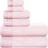 GLAMBURG 100% Cotton Ultra Soft 6 Pack Towel Set, Contains 2 Bath Towels 28x55 Inches, 2 Hand Towels 16x24 Inches & 2 Wash Coths 12x12 Inches, Compact Absorbent Lightweight & Quickdry - Pink