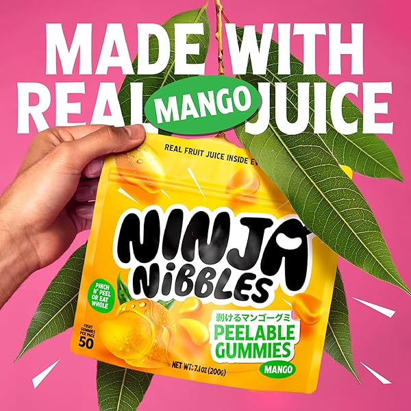 PEELABLE GUMMIES, MANGO JAPANESE CANDY, MANGO PEELING CANDY, FRUIT CANDY PEELABLE GUMMIES, ASMR CANDY, MOCHI CANDY TASTE, PEELABLE CANDY BY NINJA NIBBLES (7.01OZ BAG)