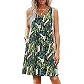 Hount Womens Summer Casual Dresses 2026 V Neck Sleeveless Beach Sundresses Flowy Tiered Tank T Shirt Dress with Pockets