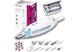 Beurer MP62 Professional Nail Drill Kit, Portable Electric File Machine with 10 Attachments & 10 Sanding Bands, Efile Dremel for Acrylic Gel Manicure and Pedicure, LED Light, with Storage Case
