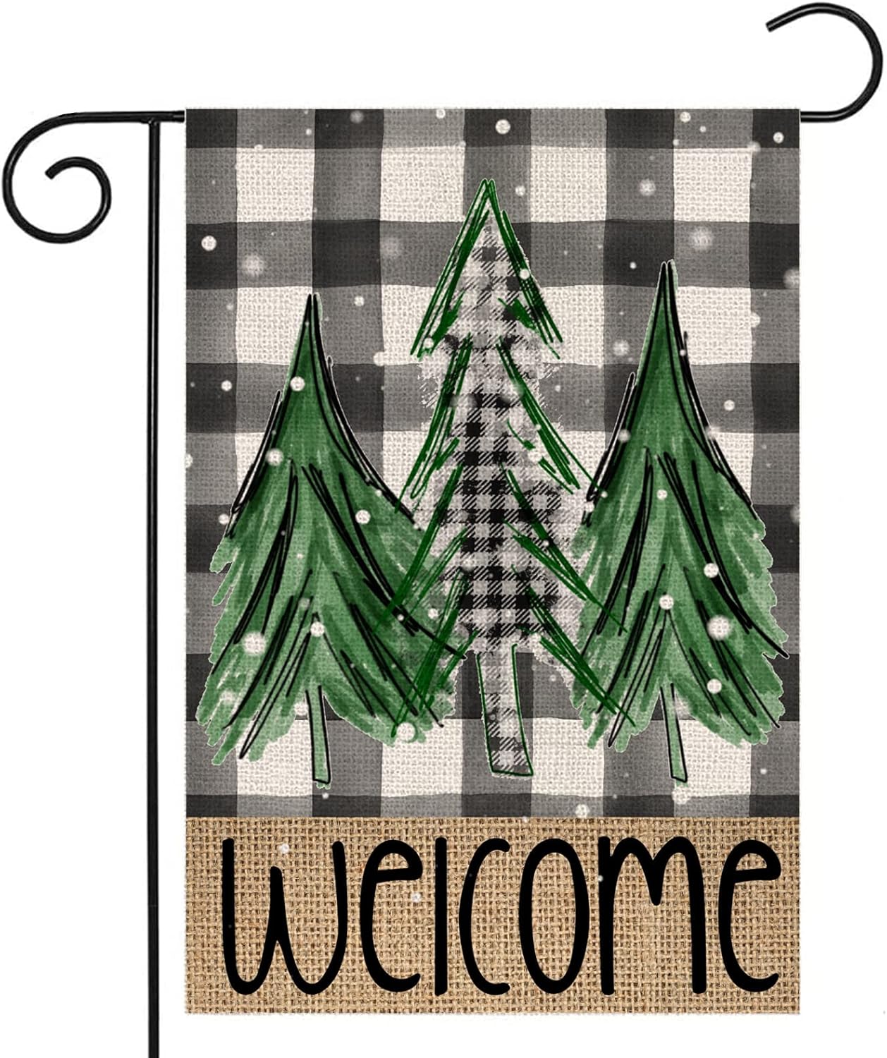 Flags - Welcome Christmas Trees Winter Garden Flag 12 x 18 Inch Vertical Double Sided Buffalo Plaid Holiday Yard Outside Xmas Décor