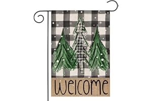 DSBEN Welcome Christmas Trees Winter Garden Flag 12 x 18 Inch Vertical Double Sided Buffalo Plaid Holiday Yard Outside Xmas Décor