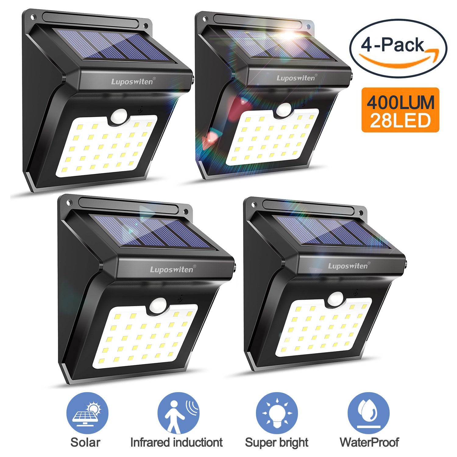 Luposwiten Solar Lights Outdoor Motion Sensor Wireless Waterproof