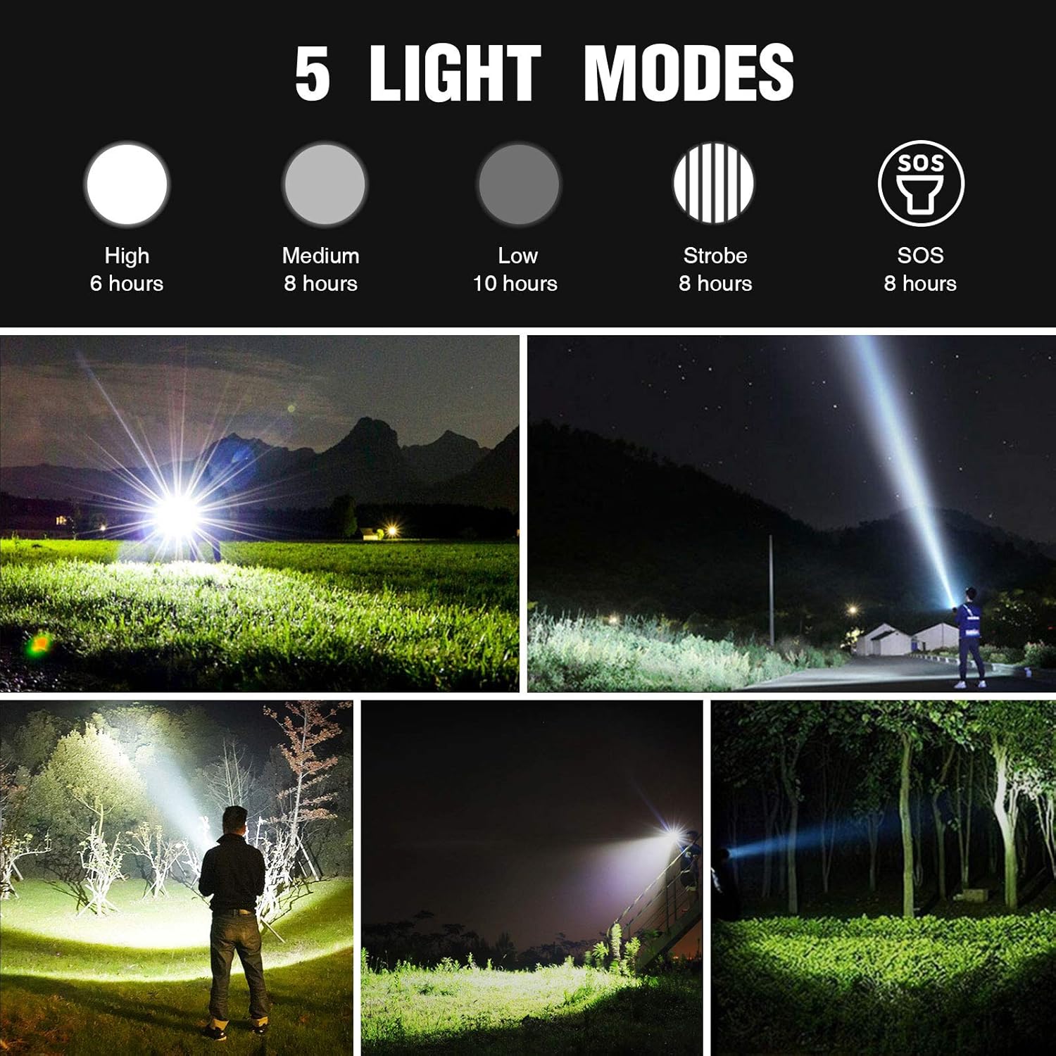 BERCOL Rechargeable LED Tactical Flashlights High Lumens, Super Bright 100000 Lumens Handheld Flashlight with 26650 Battery for Camping/Hiking/Hunting/Emergencies - - 