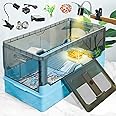 Wedoelsim Turtle Tank kit with Filter+Water Pump+Heat lamp, Wheels, Easy to Move, Imitate The Natural Flows, Suitable for Small Turtle Horned Frog Hermit (XL, Blue)