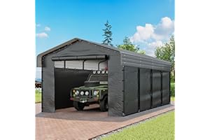 REAL RELAX Heavy Duty Metal Carport, 12x20FT Outdoor Carport Canopy with Galvanized Steel Roof and Reinforced Base,Removable Sidewalls & Door, Garage Shelter Shade for Cars,Trucks, Boats, Gray