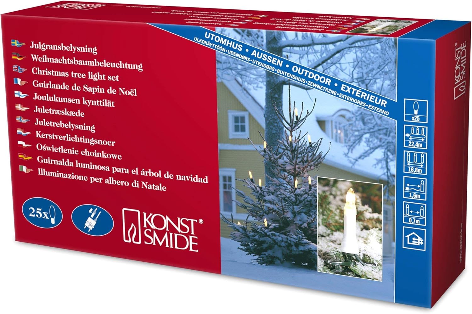 Konstsmide 2012-000 Tree Chain with top Bulbs, for Outdoor use (IP44), 230 V Outdoors, Separable Plug, 25 Clear Bulbs, Green Cable