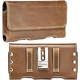 BECPLT iPhone Pro Max Phone Pouch - Galaxy S24+ + S23+ S22+ S24 FE Belt Clip Holster - Genuine Leather - Yellowish Brown