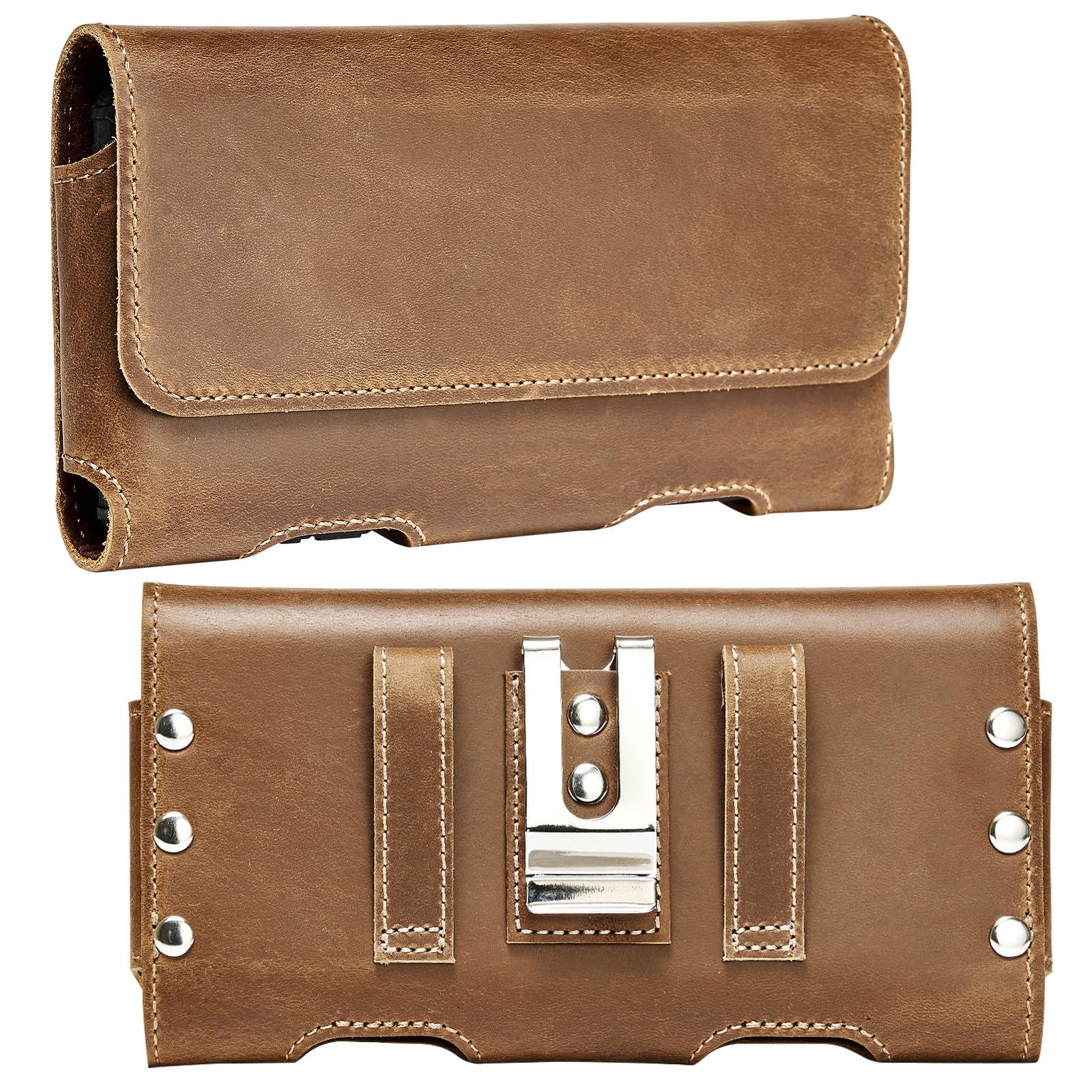 BECPLT for iPhone 16 Pro 16 15 Pro 15 14 Pro 14 Genuine Leather Cell Phone Holster with Belt Clip Case for iPhone 13 Pro 13 12 Pro 12 11 Pro Galaxy S24 S23 5G S22 Belt Phone Pouch-Yellowish Brown