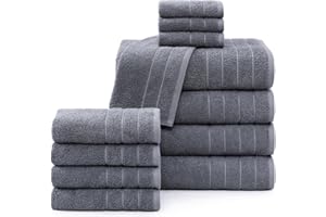 Casa Platino 100% Cotton Luxury Bathroom Towel Set - 12 Pc - Ring Spun, Quick Dry, Soft & Highly Absorbent - 4 Bath, 4 Washcloths, 4 Hand Towels - Remains Plush After Multiple Washes - Cool Grey