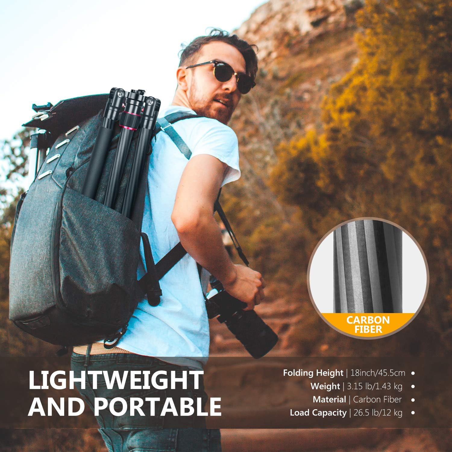 Neewer Carbon Fiber 66 inches/168 centimeters Camera Tripod Monopod with 360 Degree Ball Head, 1/4 inch Quick Shoe Plate, Bag for DSLR Camera, Video Camcorder, Load up to 26.5 pounds/12 kilograms : Camera & Photo
