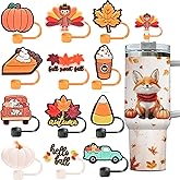12PCS Thanksgiving Straw Toppers for Stanley Cups,10mm 0.4in Silicone Reusable Halloween Fall Straw Covers Cap Compatible with 30&40oz Tumbler with Handle,Funny Tumbler Accessories for Halloween Gifts