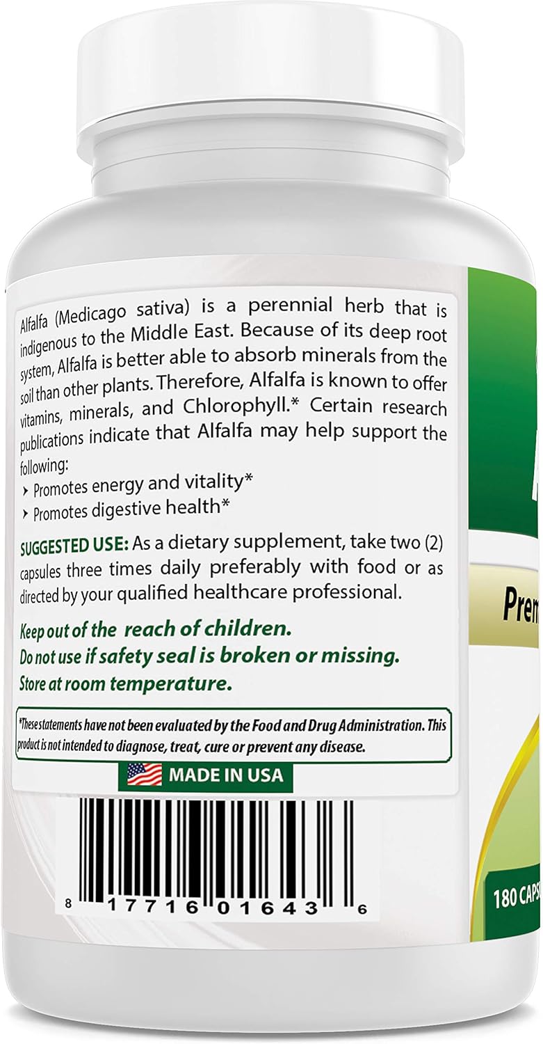 Best Naturals Alfalfa Green Super Food 500 mg 180 Capsules: Health & Personal Care