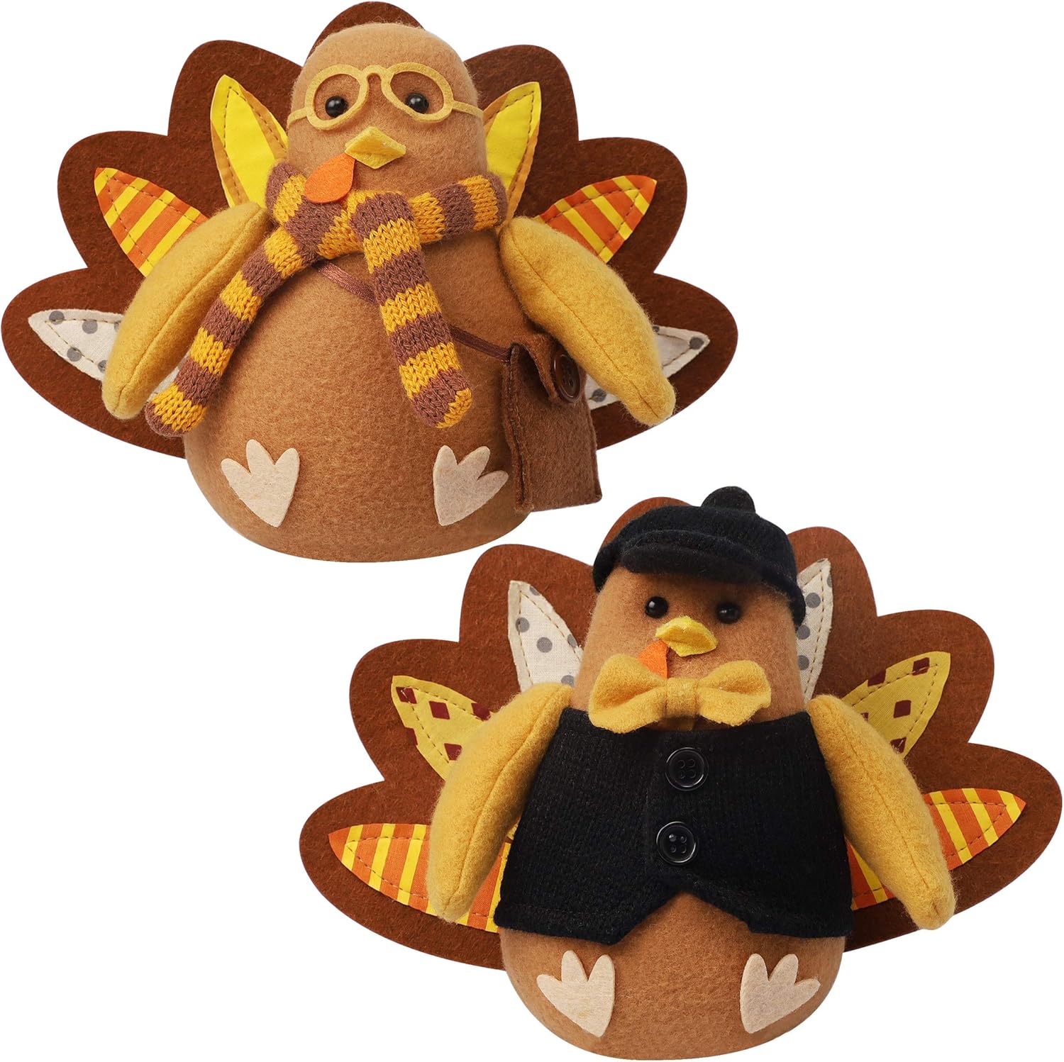 Lulu Home Thanksgiving Turkey Decor, Felt Standing Turkey Couple, Set of 2 Thanksgiving Turkey Centerpieces, Thanksgiving Tabletop Decorations Fall Home Decor