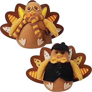 Lulu Home Thanksgiving Turkey Decor, Felt Standing Turkey Couple, Set of 2 Thanksgiving Turkey Centerpieces, Thanksgiving Tabletop Decorations Fall Home Decor