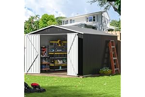 AirWire 9.4x9.4 FT Outdoor Storage Shed, Garden Shed with Updated Frame Structure and Lockable Doors, Metal Tool Sheds for Backyard Garden Patio Lawn, Grey