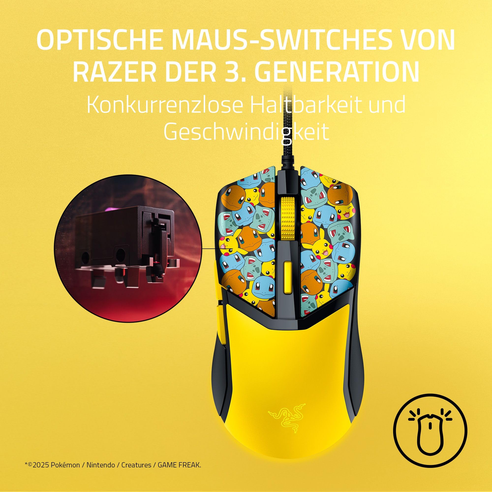 Razer Cobra Pokémon Edition - Leichte kabelgebundene Gaming-Maus - 8500 DPI Sensor - 58g - optische Mausschalter 3th Gen - Chroma-Beleuchtung mit Gradient Underglow - Speedflex-Kabel | Pokémon Kanto 3