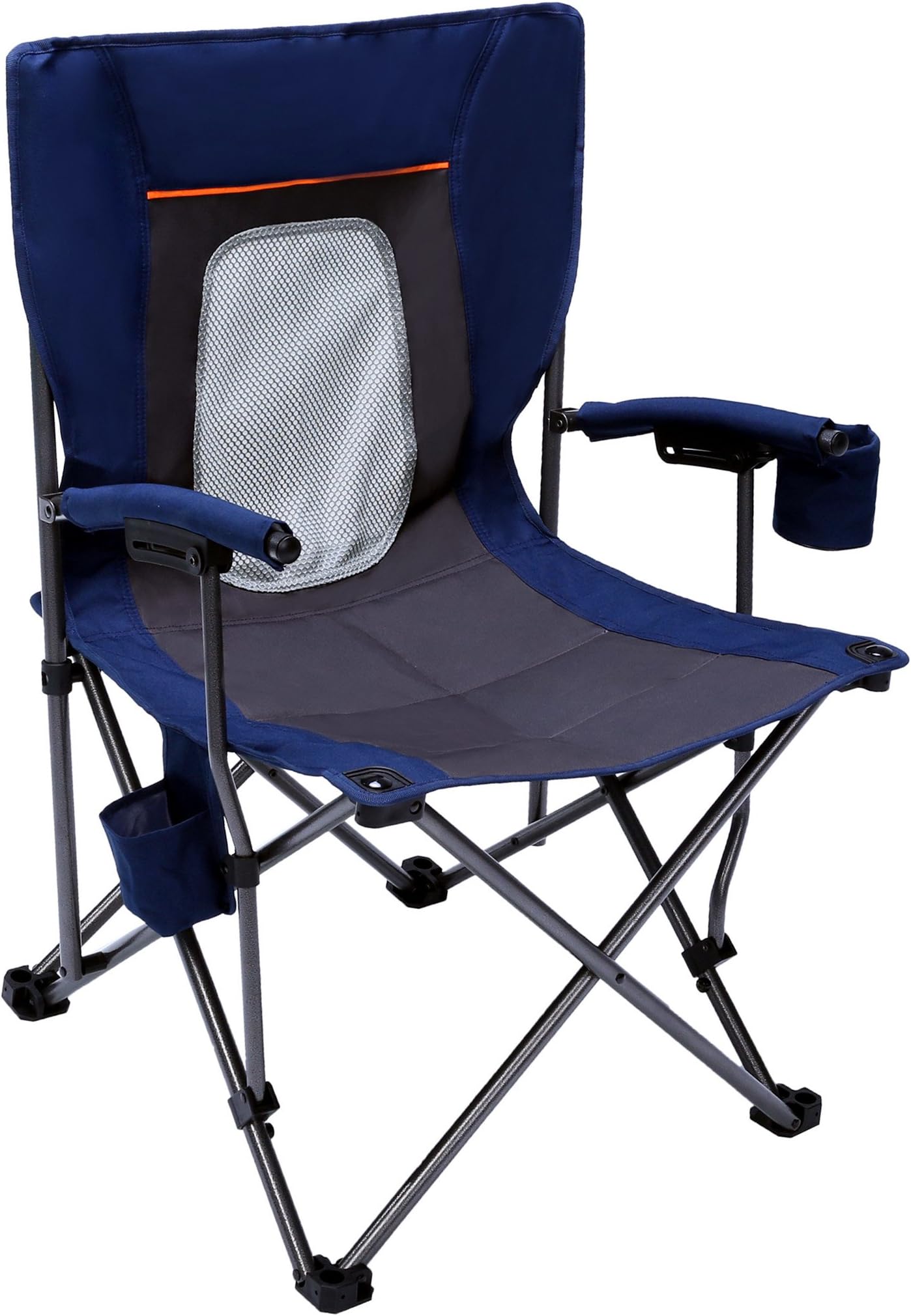 PORTAL Camping Chair Folding Portable Quad Mesh Back with Cup Holder Pocket and Hard Armrest, Supports 300 Lbs, Blue, Regular