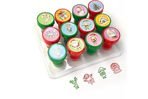 TINYMILLS 12 Pcs Rustic Christmas Stamper Kit – Cute Vintage Self-Inking Holiday Stamp Set with Santa, Elf & Snowman Designs, Fun Christmas Party Favors, Classroom Rewards, Stocking Stuffers