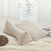 ZHIWEIKJ Dog Bone Neck Support Pillow with Buckwheat Hull Adjustable Cervical Pillow 3D Stripes Print Lumbar Pillow Separable Design Soft Breathable(M)