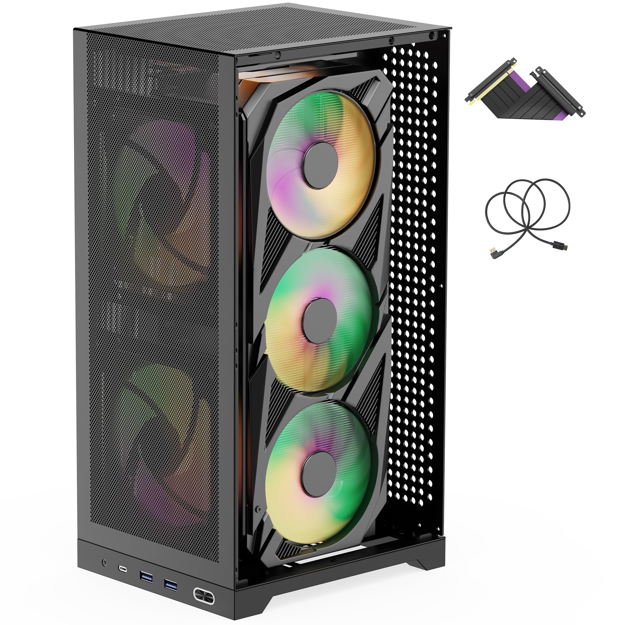 Photo 1 of ShinySnake L400 Mesh Mini ITX Gaming Case - 12.1L Small Form Factor High Airflow, Vertical GPU Mount up to 350mm, ATX PSU Compatibility, Cable Management, PCIe 3.0 & DP 1.4 Cable Included, Black
