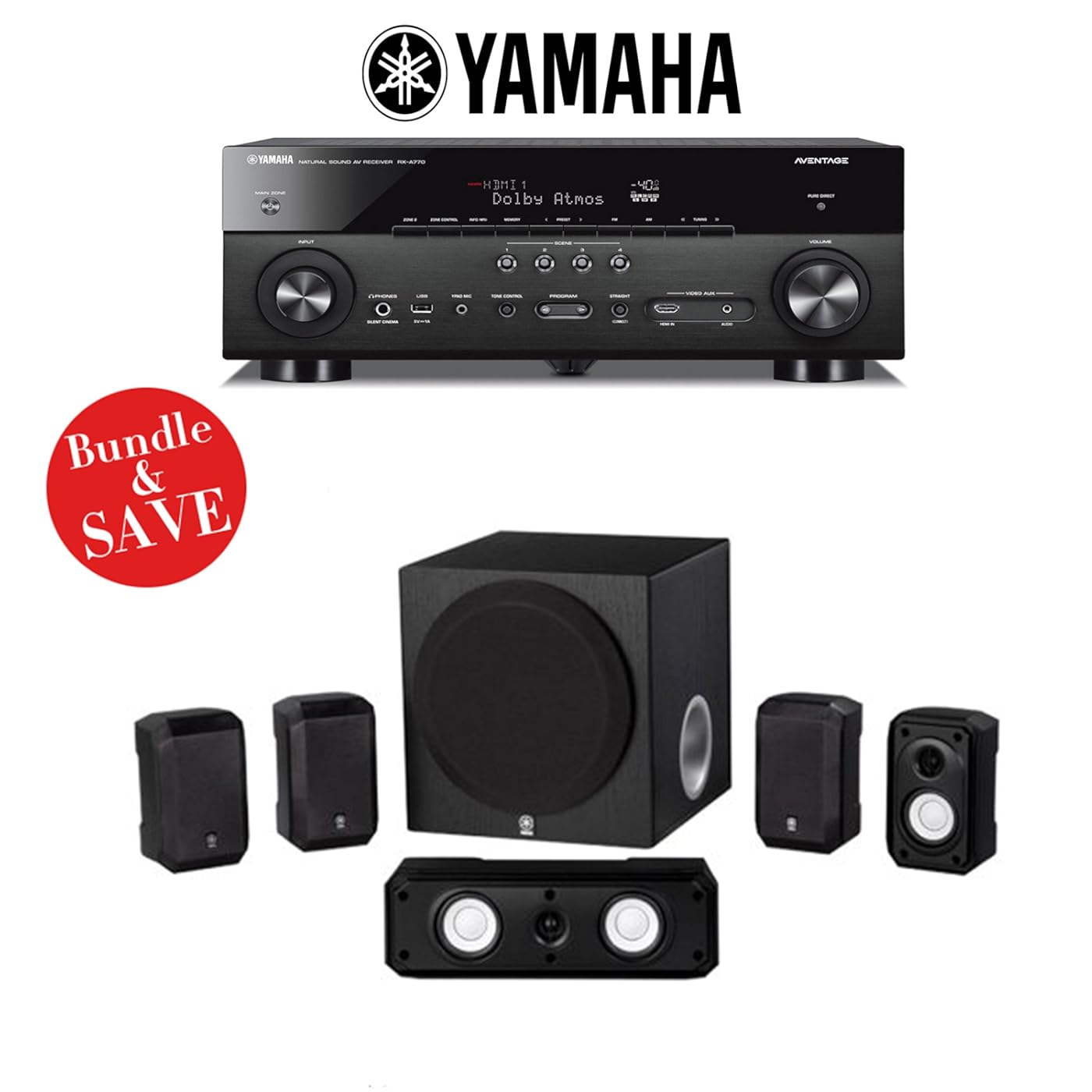 Yamaha AVENTAGE RX-A770BL 7.2-Ch 4K Network AV Receiver + Yamaha NS-SP1800BL 5.1-Channel Home Theater Speaker System - Bundle