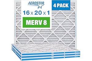 Aerostar 16x20x1 MERV 8 Pleated Air Filter, AC Furnace Air Filter, 4 Pack (Actual Size: 15 3/4"x19 3/4"x3/4")
