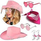 GIFIKOI Cowgirl Outfits Star Cowboy Hat Sparkly Boots Earrings Bandana Sunglasses for Women Western Costume Accessories