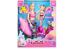 BYCICI Mermaid Doll with Little Mermaid Toys for Girls Age 4-7 and Pink Dolphin Playset, Blonde Hair Mermaid Dolls Toys with Accessories, Best Birthday Gifts for Girls 3 4 5 6 7 Years Old