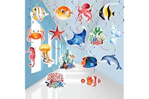 HSDSH 36Pcs Sea Animals Tropical Fish Hanging Swirl Under The Sea Party Birthday Decor Ocean Themed Party Swirls Streamers Supplies for Boys Girls Kids Mermaid Creatures Baby Shower Decorations