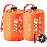 Esky Emergency Sleeping Bag, 2 Packs Ultra Waterproof Lightweight Thermal Bivy Sack, Survival Shelter Blanket Bags with Compa