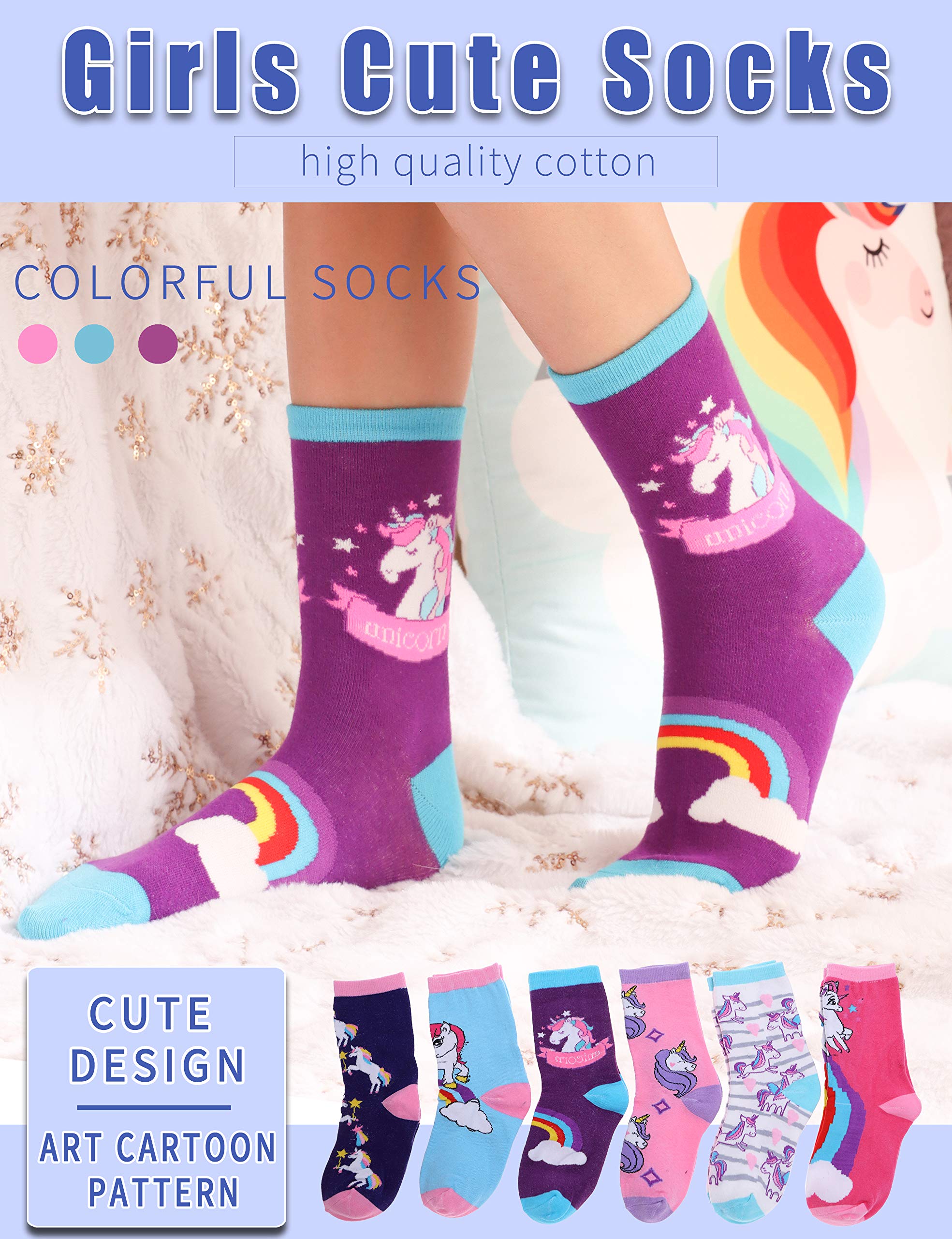 Anlisim Girls Socks Cute Animal Pattern Cartoon Novelty Fashion Soft Cotton Socks 6 Pairs