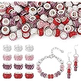 Magibeads 100Pcs Rhinestone Clay European Beads 11-12mm Rondelle Large Hole Beads Pink Red Spacer Crafts Bead for DIY Jewelry Necklace Bracelet Keychain Beaded Pen Making Hole: 5mm