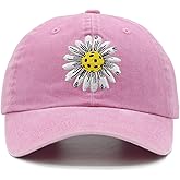Waldeal Pickleball Hat for Women, Ajustable Embroidered Daisy Washed Denim Baseball Cap