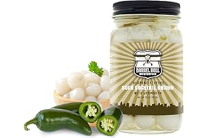 Barrel Roll Bar Essentials Cocktail Onions - Jalapeño Stuffed Sour Silver Skin Pickled Onions with Vermouth in Salty Vinegar - Gibson, Bloody Mary Cocktail Garnish - Gourmet Ingredients - 16 Ounces