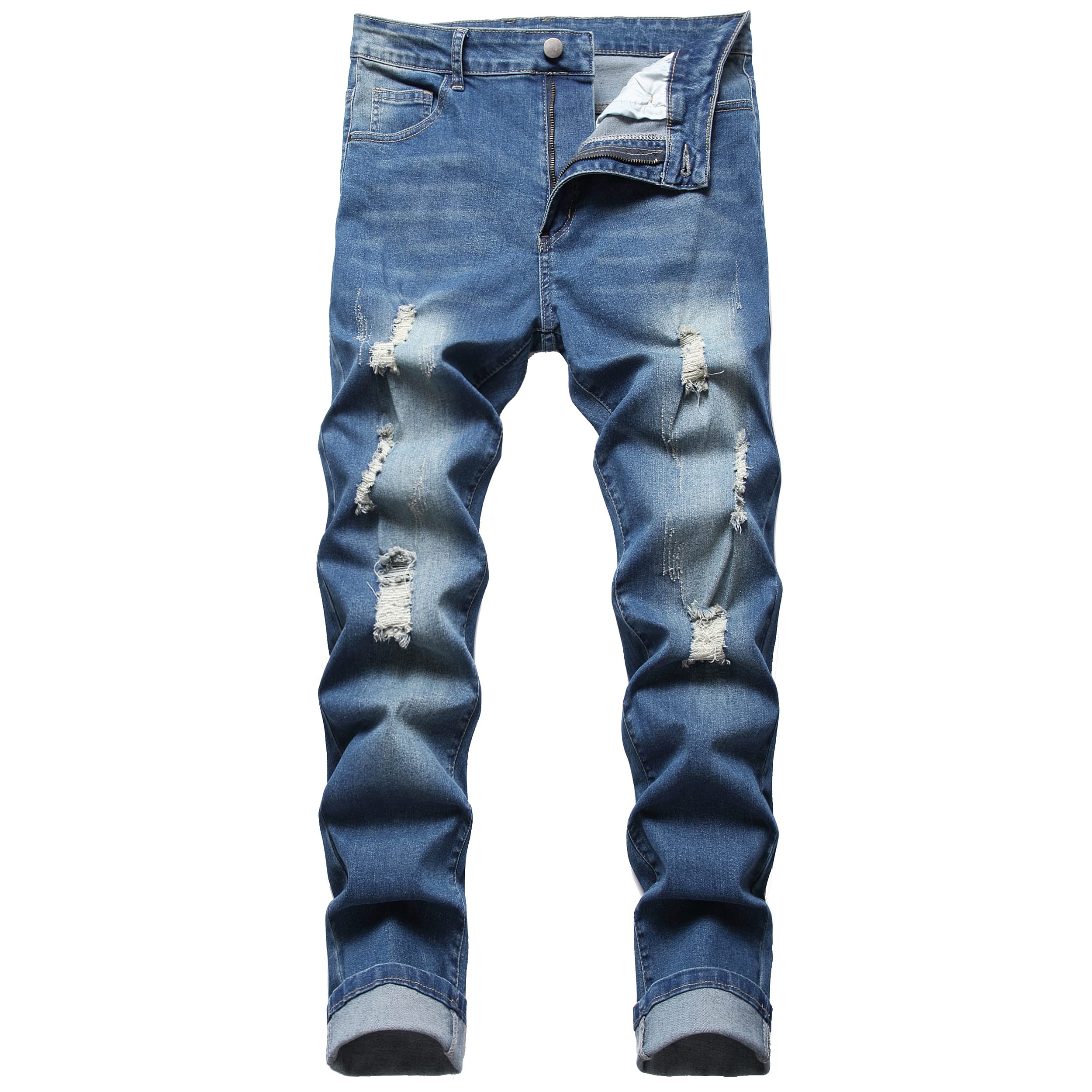 Photo 1 of HuuPrr Men's Ripped Jeans Slim Fit Stretch Jeans Distressed Fashion Comfort Pants?K7106Dark blue-30