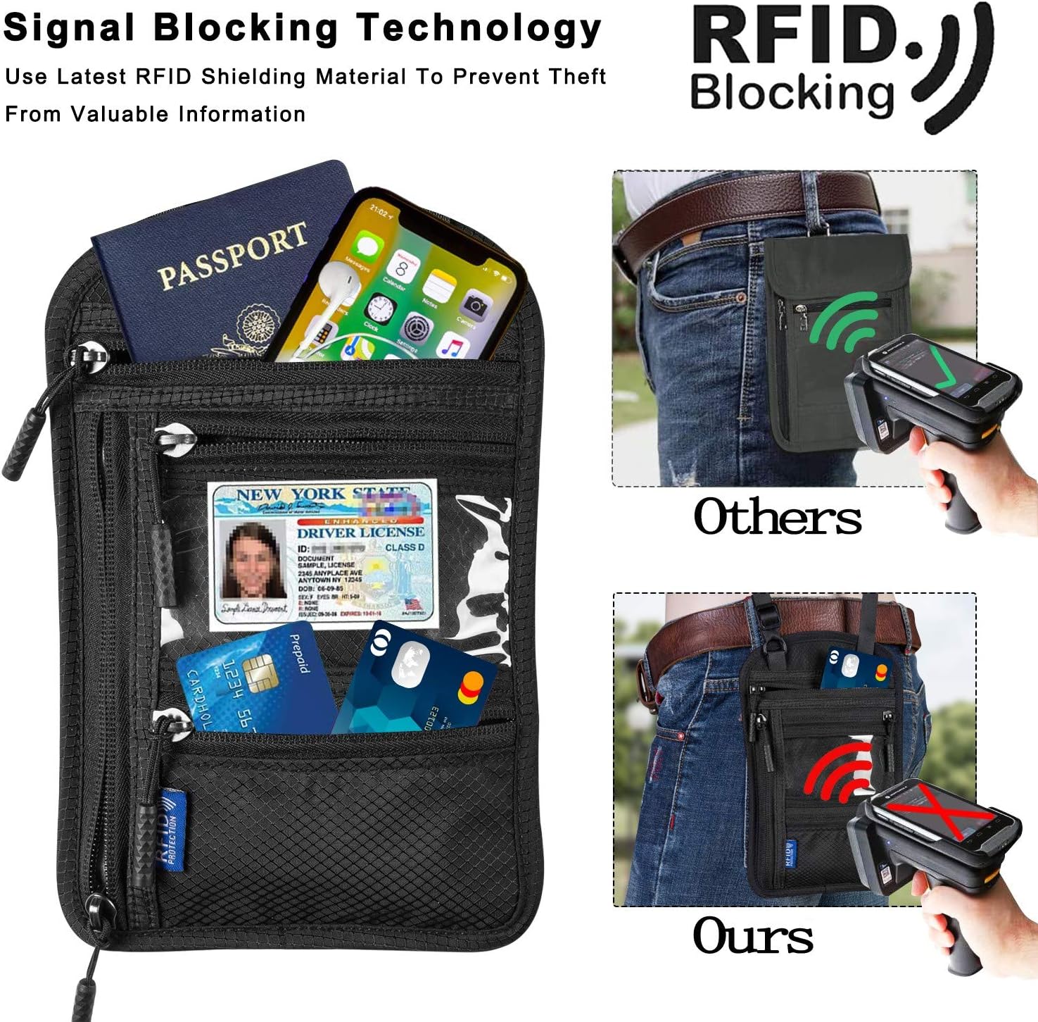  | a amvontz Travel Pouch Neck Wallet: RFID Blocking Hidden Zipper Women Men Passport Holder | Travel Wallets