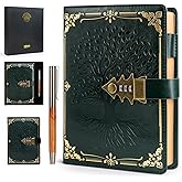 WEMATE Lock Journal with Pen & Gift Box, A5 260 Pages, Refillable, Hardcover Leather Password Notebook for Writing,Vintage Lock Diary for Women, Girls, Men, Students, 8.6 x 5.8 in, Green