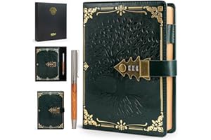 WEMATE Lock Journal with Pen & Gift Box, A5 260 Pages, Refillable, Hardcover Leather Password Notebook for Writing,Vintage Lo