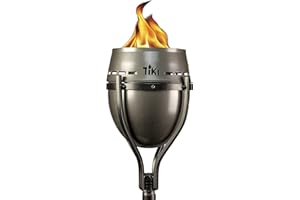 TIKI Brand Island King Outdoor TIKI Torch for Lawn, Patio and Garden, Metal Large Flame Silver - 65 Inch, 1118035