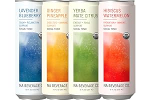 THE NA BEVERAGE COMPANY NA Beverage Social Tonic, Non-Alcoholic Functional Drinks with Adaptogens & Mushrooms, Ashwaganda, Lion's Mane, Low Sugar, Low Calorie Mocktails, Variety Pack, 12oz Cans (12 Pack)