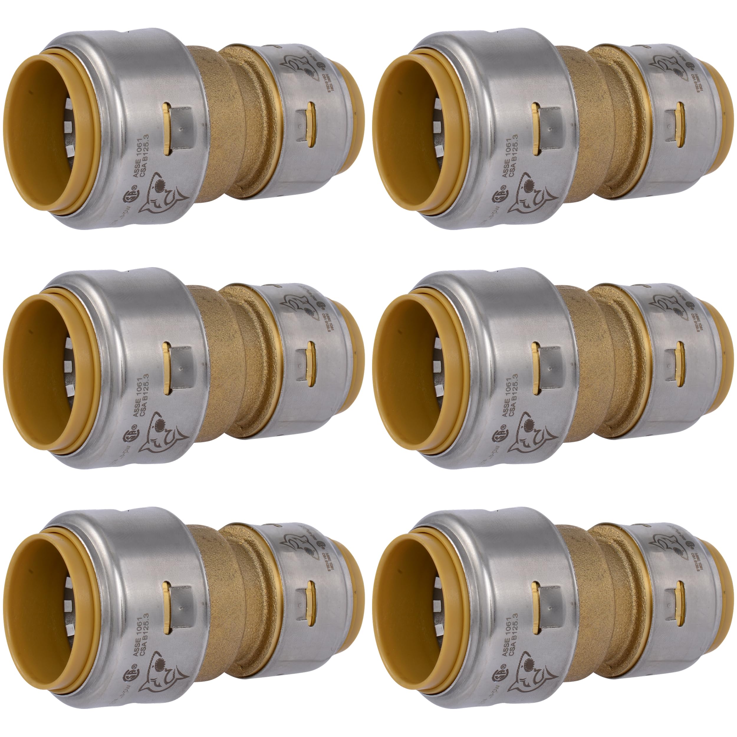 SharkBite Max 1 x 3/4 Inch Reducing Coupling, Pack of 6, Push to Connect Brass Plumbing Fitting, PEX Pipe, Copper, CPVC, PE-RT, HDPE, UR060 Image