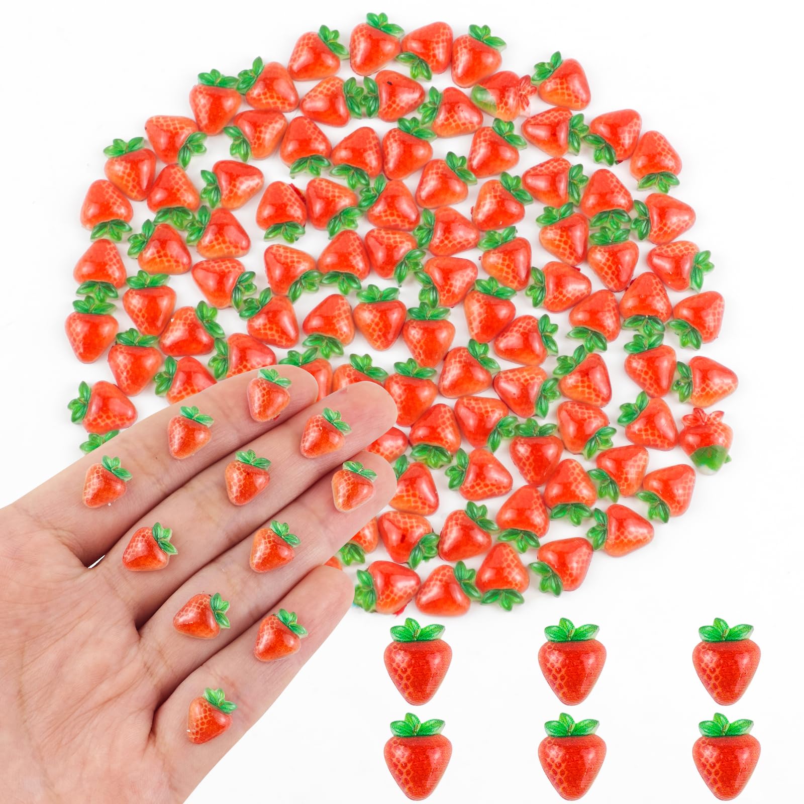 Photo 1 of 100 Pieces Tiny Strawberry for Dollhouse Micro Resin Fruit Decor for Crafts Mini Things for Fairy Garden Micro Landscaping Decoration, Style 3