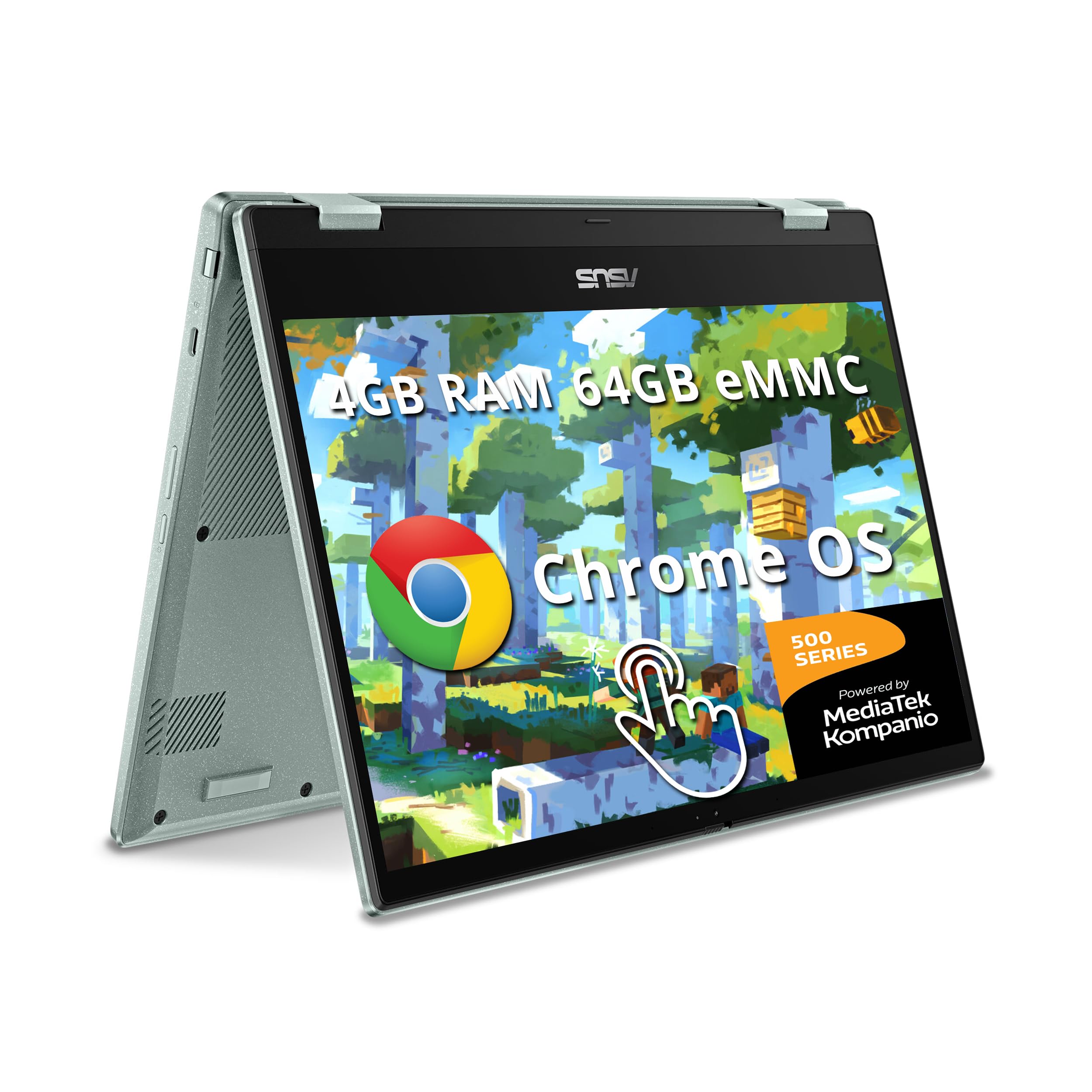 Photo 1 of LOCKED // ASUS Chromebook Flip 14" FHD Touch Laptop, MediaTek Kompanio 520, 4GB RAM, 64GB eMMC, MediaTek Integrated Graphics, 720p HD Webcam, Chrome OS, WiFi 6, Gray Green(Renewed)