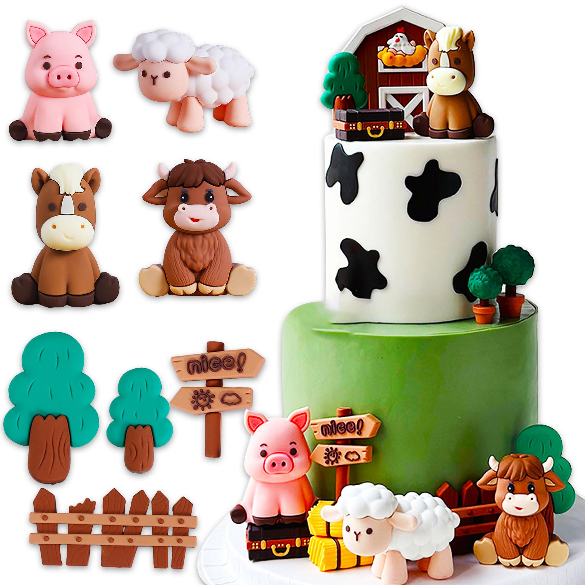 Photo 1 of JeVenis Animal Cake Decoration Sheep Cake Topper Farm Animal Birthday Decoration Cow Cake Decoration Pig Cake Topper for Farm Animal Party Decorations